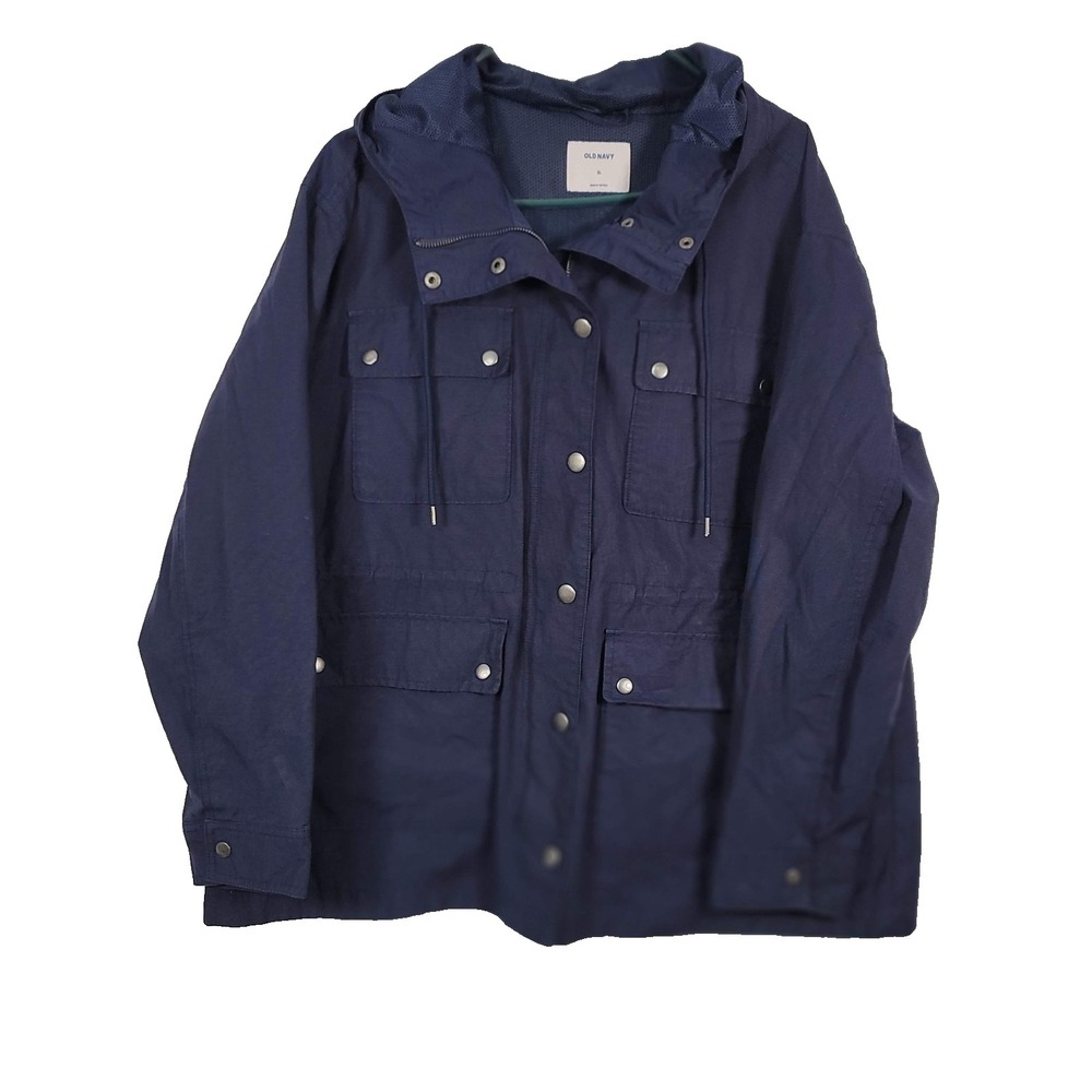 Old Navy Jacket Mens XL‎ Blue Hooded Utility Mesh Lined Pockets Windbreaker